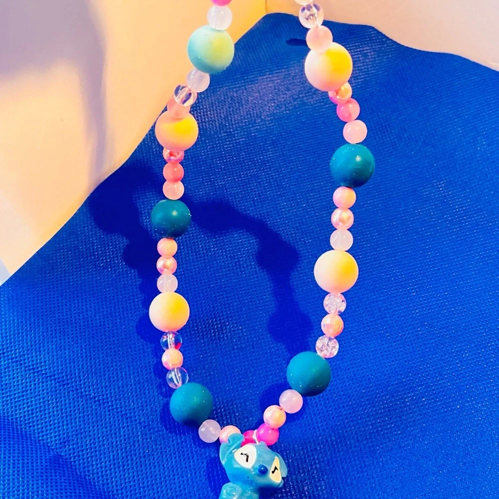 Blue Beaded Phone chain key chain Lanyard with Charm - stitch